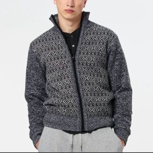 Buffalo David Bitton Large Winlow Relaxed Full Zip Jacquard Knit Sweater Grey